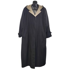 Gallery Womens Trench Coat Plus Size 14 Black Tan Removable Lined Hood Pockets